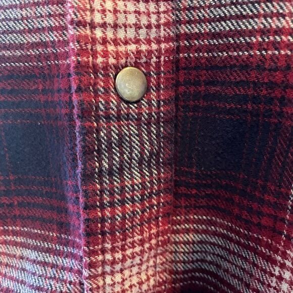 HB Men’s Maroon Navy Metal Snap Flannel Long Sleeved Shirt 2XLT - Picture 5 of 14